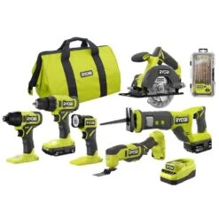 Ryobi ONE+ 18V Cordless 6-Tool Combo Kit With 1.5 Ah Battery, 4.0 Ah Battery, Charger, And Titanium Drill Bit Set (22-Piece)