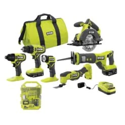 Ryobi ONE+ 18V Cordless 6-Tool Combo Kit With 1.5 Ah And 4.0 Ah Batteries, Charger, And 65-Piece Drill And Impact Drive Kit