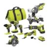 Ryobi ONE+ 18V Cordless 6-Tool Combo Kit With 1.5 Ah And 4.0 Ah Batteries, Charger, And Miter Saw