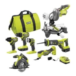 Ryobi ONE+ 18V Cordless 6-Tool Combo Kit With 1.5 Ah And 4.0 Ah Batteries, Charger, And Miter Saw
