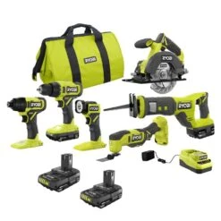 Ryobi ONE+ 18V Cordless 6-Tool Combo Kit With 1.5 Ah Battery, 4.0 Ah Battery, Charger, And 2.0 Ah Battery (2-Pack)