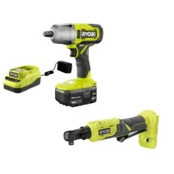 Ryobi ONE+ 18V Cordless 2-Tool Combo Kit With 1/2 In. Impact Wrench, 3/8 In. Ratchet, 4.0 Ah Battery, And Charger