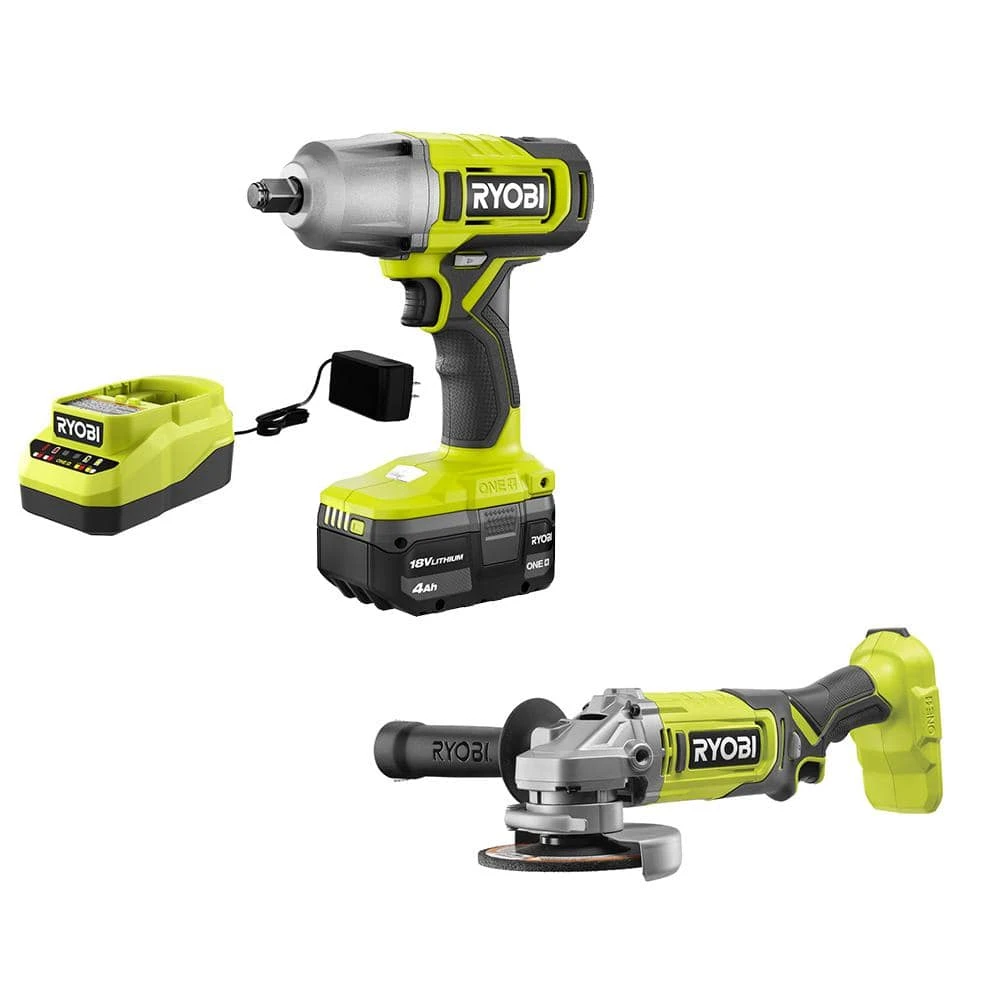 Ryobi ONE+ 18V Cordless 2-Tool Combo Kit With 1/2 In. Impact Wrench, 4-1/2 In. Angle Grinder, 4.0 Ah Battery, And Charger 1 Ryobi ONE+ 18V Cordless 2-Tool Combo Kit With 1/2 In. Impact Wrench, 4-1/2 In. Angle Grinder, 4.0 Ah Battery, And Charger