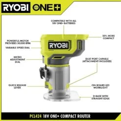 Ryobi ONE+ 18V Cordless 2-Tool Combo Kit With Compact Fixed Base Router And 5 In. Random Orbit Sander (Tools Only) -Ryobi Store ryobi power tool combo kits pcl406424sb 40 1000