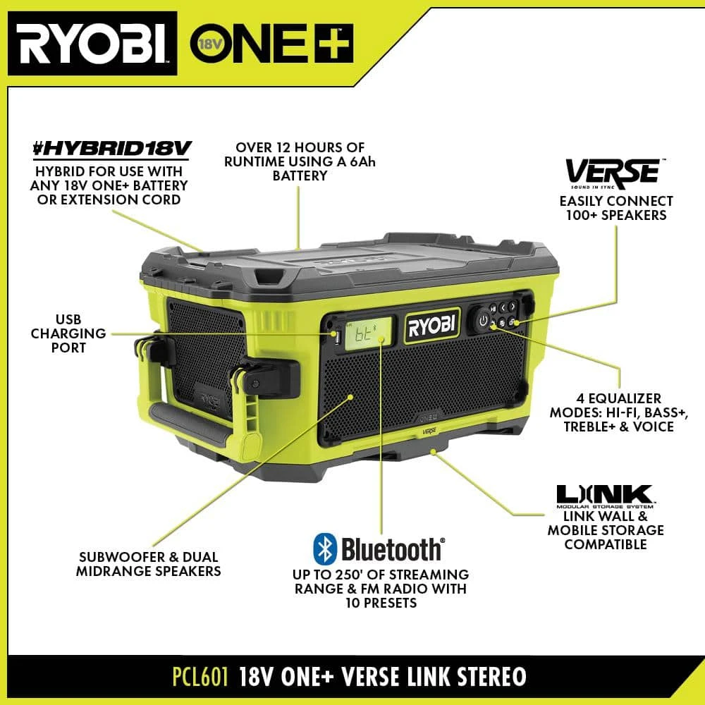 Ryobi ONE+ 18V Hybrid VERSE LINK Stereo And WHISPER SERIES 7-1/2 In. Fan (Tools Only) 3 Ryobi ONE+ 18V Hybrid VERSE LINK Stereo And WHISPER SERIES 7-1/2 In. Fan (Tools Only) - Image 3