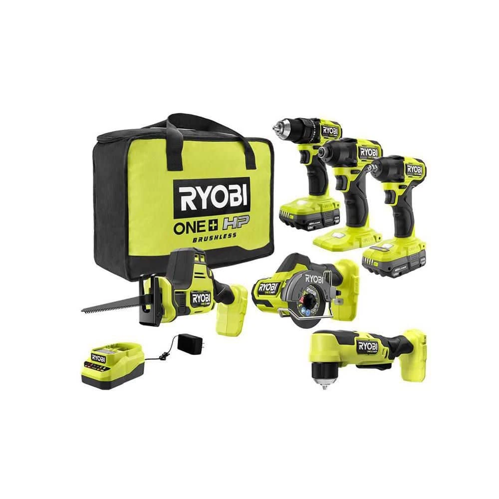 Ryobi ONE+ HP 18V Brushless Cordless Combo Kit (6-Tool) With (2) 1.5 Ah Batteries, Charger, And Bag 1 Ryobi ONE+ HP 18V Brushless Cordless Combo Kit (6-Tool) With (2) 1.5 Ah Batteries, Charger, And Bag