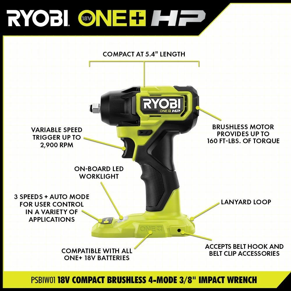 Ryobi ONE+ HP 18V Brushless Cordless Combo Kit (6-Tool) With (2) 1.5 Ah Batteries, Charger, And Bag 7 Ryobi ONE+ HP 18V Brushless Cordless Combo Kit (6-Tool) With (2) 1.5 Ah Batteries, Charger, And Bag - Image 7