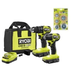 Ryobi ONE+ HP 18V Brushless Cordless Compact 2-Tool Combo Kit W/(2) Batteries, Charger, Bag & Wire Wheel Assortment Set (6PC)
