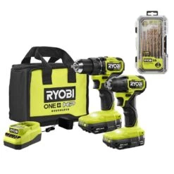 Ryobi ONE+ HP 18V Brushless Cordless Compact 2-Tool Combo Kit W/(2) Batteries, Charger, Bag & Titanium Drill Bit Set (22PC)