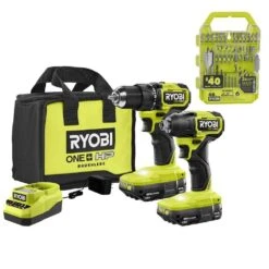 Ryobi ONE+ HP 18V Brushless Cordless Compact 2-Tool Combo Kit W/(2) Batteries, Charger, Bag & Drill & Impact Drive Kit (40PC)
