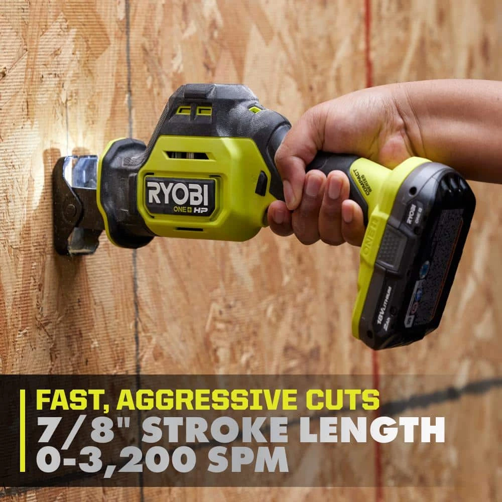 Ryobi ONE+ HP 18V Brushless Cordless Compact One-Handed Reciprocating Saw Kit With 2.0 Ah Battery And Charger 6 Ryobi ONE+ HP 18V Brushless Cordless Compact One-Handed Reciprocating Saw Kit With 2.0 Ah Battery And Charger - Image 6