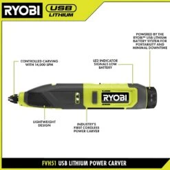 Ryobi USB Lithium Power Carver Kit With 2.0 Ah USB Lithium Battery And Charging Cable -Ryobi Store ryobi rotary tools fvh51k 40 1000