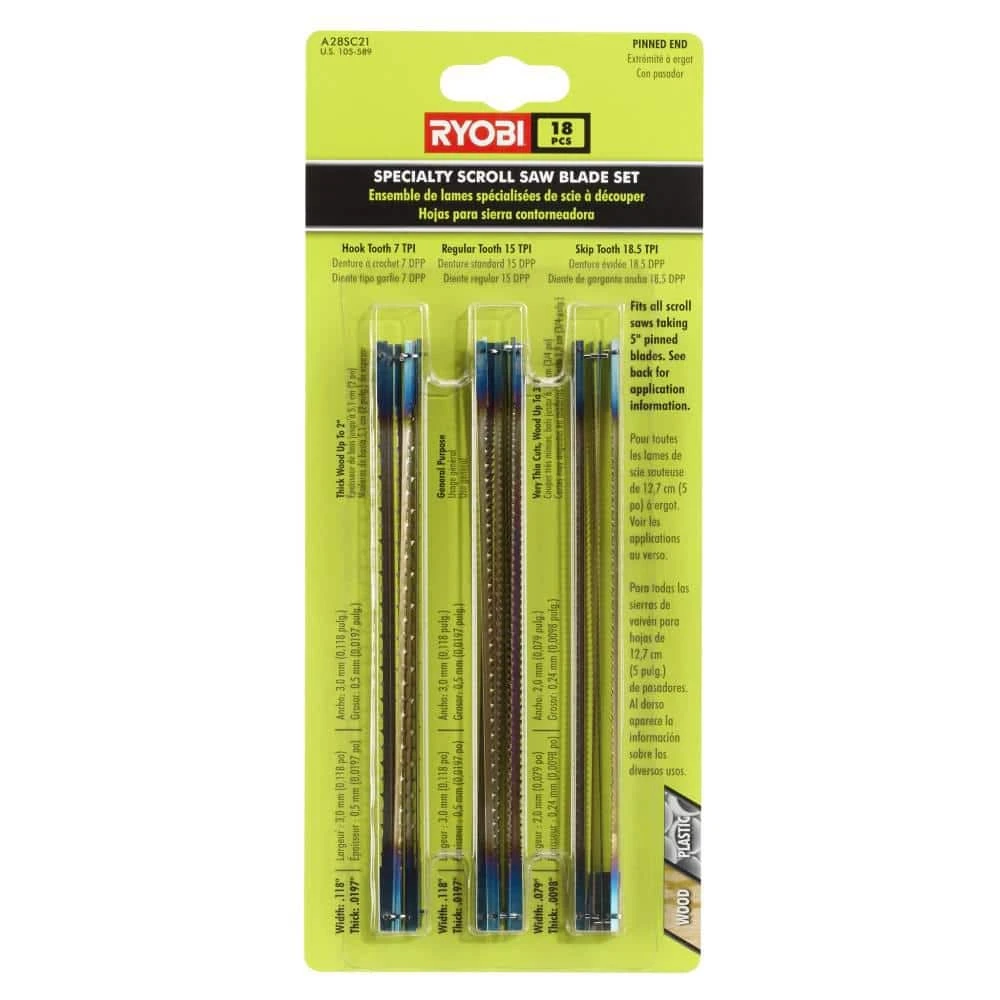 Ryobi Regular Tooth Scroll Saw Blades Assortment (18-Piece) 3 Ryobi Regular Tooth Scroll Saw Blades Assortment (18-Piece) - Image 3
