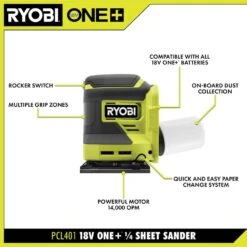 Ryobi ONE+ 18V Cordless 1/4 Sheet Sander (Tool Only) -Ryobi Store ryobi sheet sanders pcl401b 40 1000