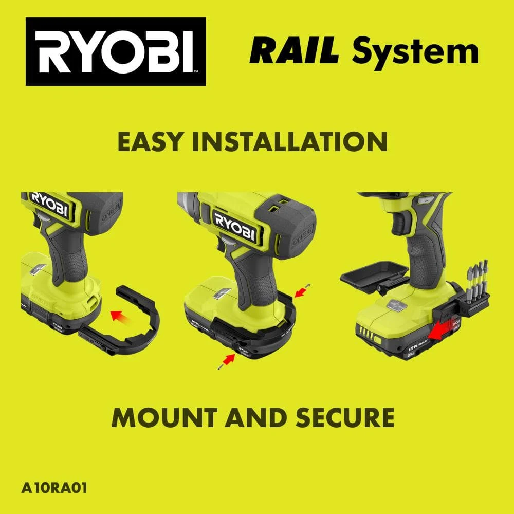 Ryobi RAIL System Accessory Set (3-Piece) With Base, Magnetic Bit Bar Attach, 180° Magnetic Tray, (2) Screws, (4) Impact Bits 8 Ryobi RAIL System Accessory Set (3-Piece) With Base, Magnetic Bit Bar Attach, 180° Magnetic Tray, (2) Screws, (4) Impact Bits - Image 8