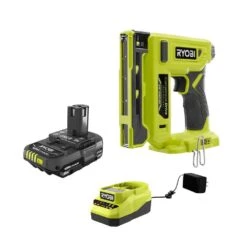 Ryobi ONE+ 18V Cordless Compression Drive 3/8 In. Crown Stapler And 2.0 Ah Compact Battery And Charger Starter Kit