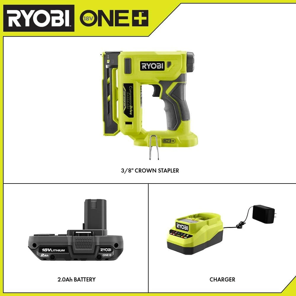 Ryobi ONE+ 18V Cordless Compression Drive 3/8 In. Crown Stapler And 2.0 Ah Compact Battery And Charger Starter Kit 2 Ryobi ONE+ 18V Cordless Compression Drive 3/8 In. Crown Stapler And 2.0 Ah Compact Battery And Charger Starter Kit - Image 2