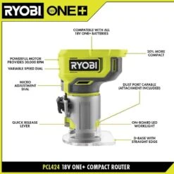 Ryobi ONE+ 18V Cordless Compact Fixed Base Router With 2.0 Ah Battery And Charger Kit -Ryobi Store ryobi wood routers pcl424b psk005 40 1000