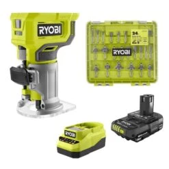 Ryobi ONE+ 18V Cordless Compact Router Kit With 2.0 Ah Battery, Charger, And 24-Piece Router Bit Set